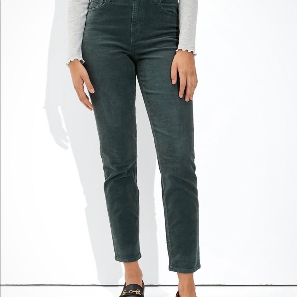 Green corduroy mom pants